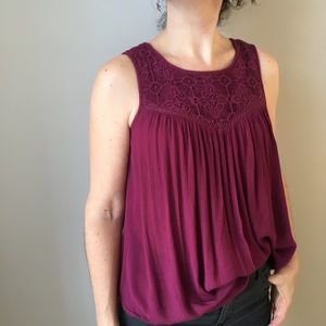 Boho Sleeveless Blouse with Lace Detail, Small